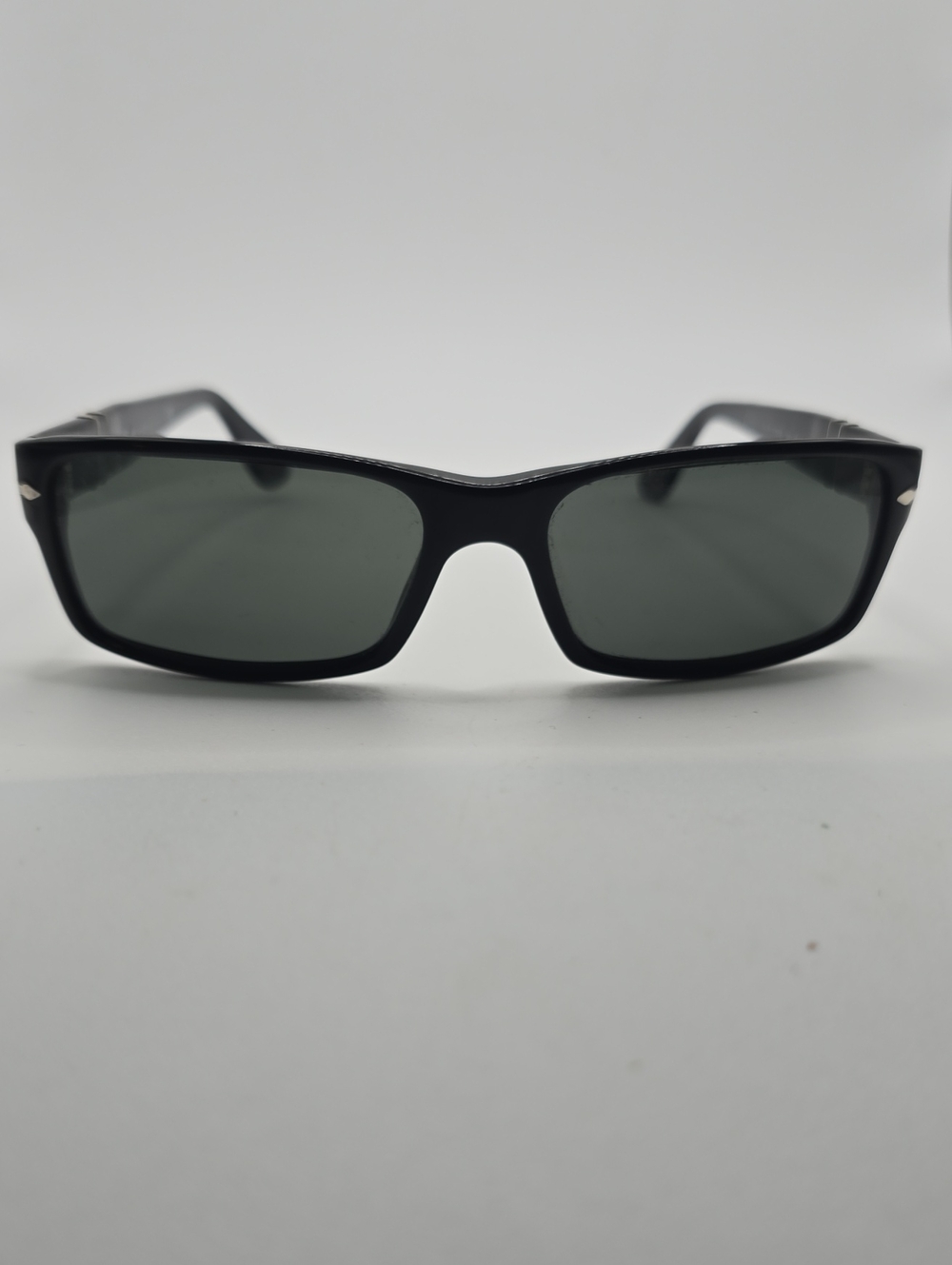Persol Polarized Black Rectangular Sunglasses with Dark Grey Lenses